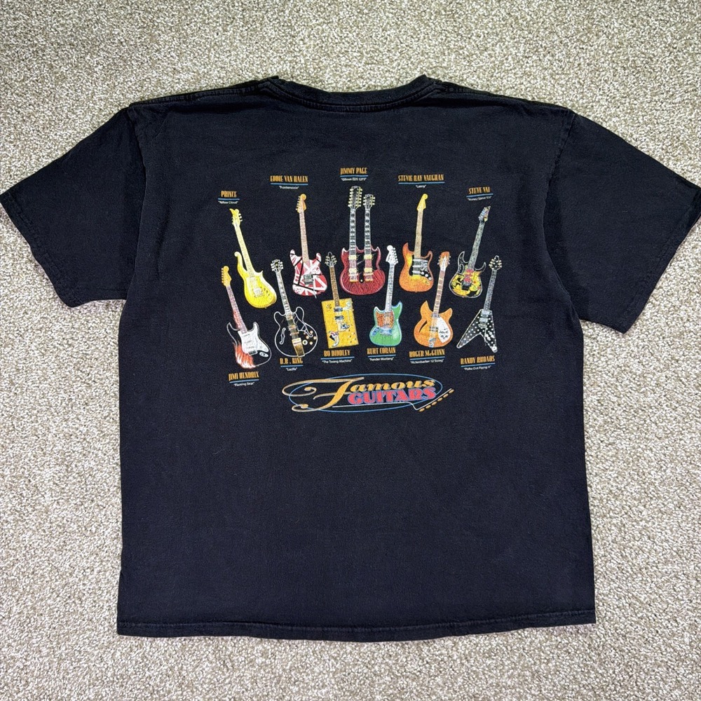 Vintage Guitar Shirt Famous Musicians Size XL Black Y2K Cotton Tee